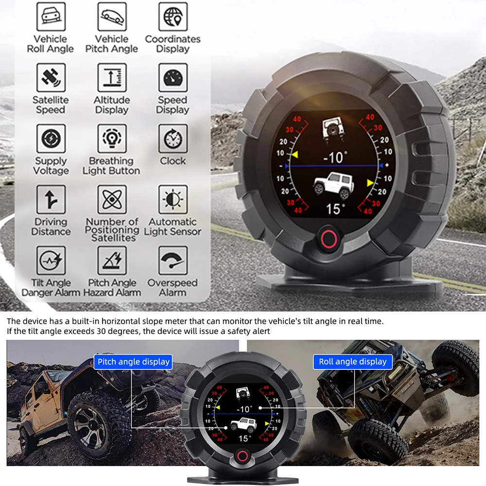 Velocímetro GPS HUD con medidor de pendiente, inclinación y altitud