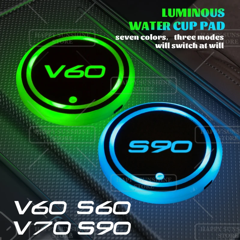 Posavasos LED Volvo S60 S90 V70 V60 – 7 colores con logo