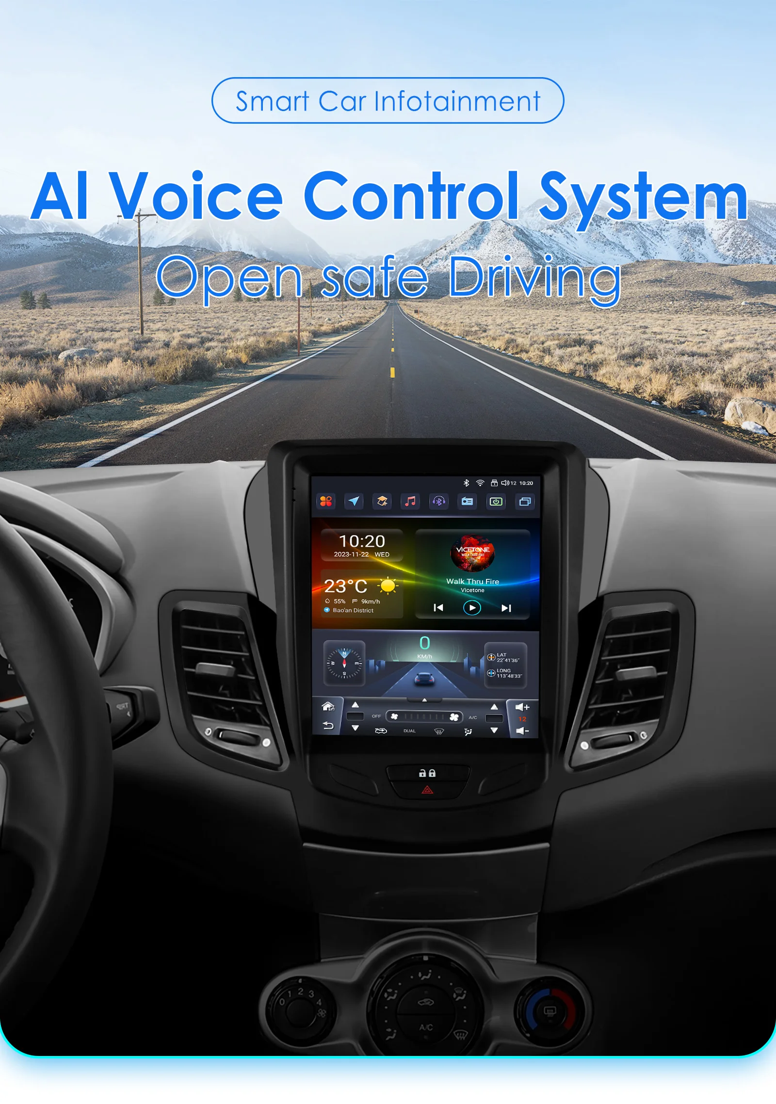 Vista frontal del autoradio OSSURET para Ford Fiesta