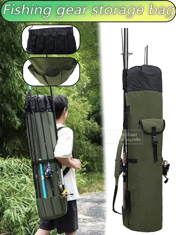 Bolsa para caña de pescar plegable portátil verde para transporte