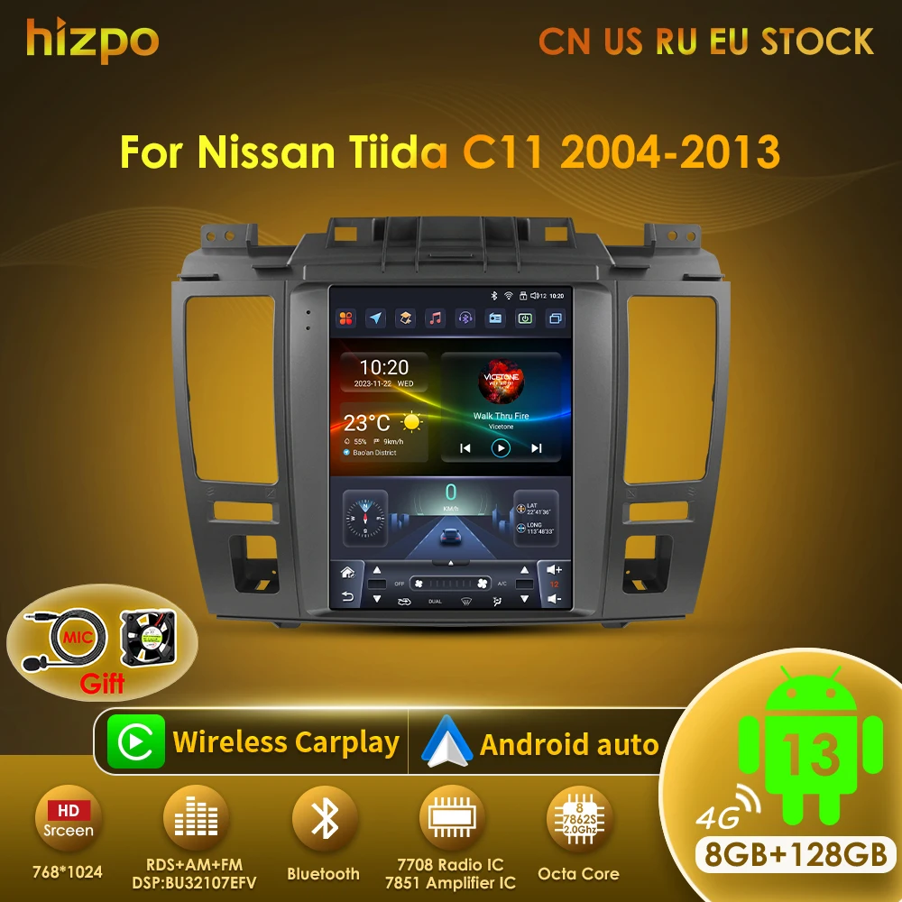 Hizpo-Radio estéreo Android 13 GPS para Nissan Tiida C11 2004-2013