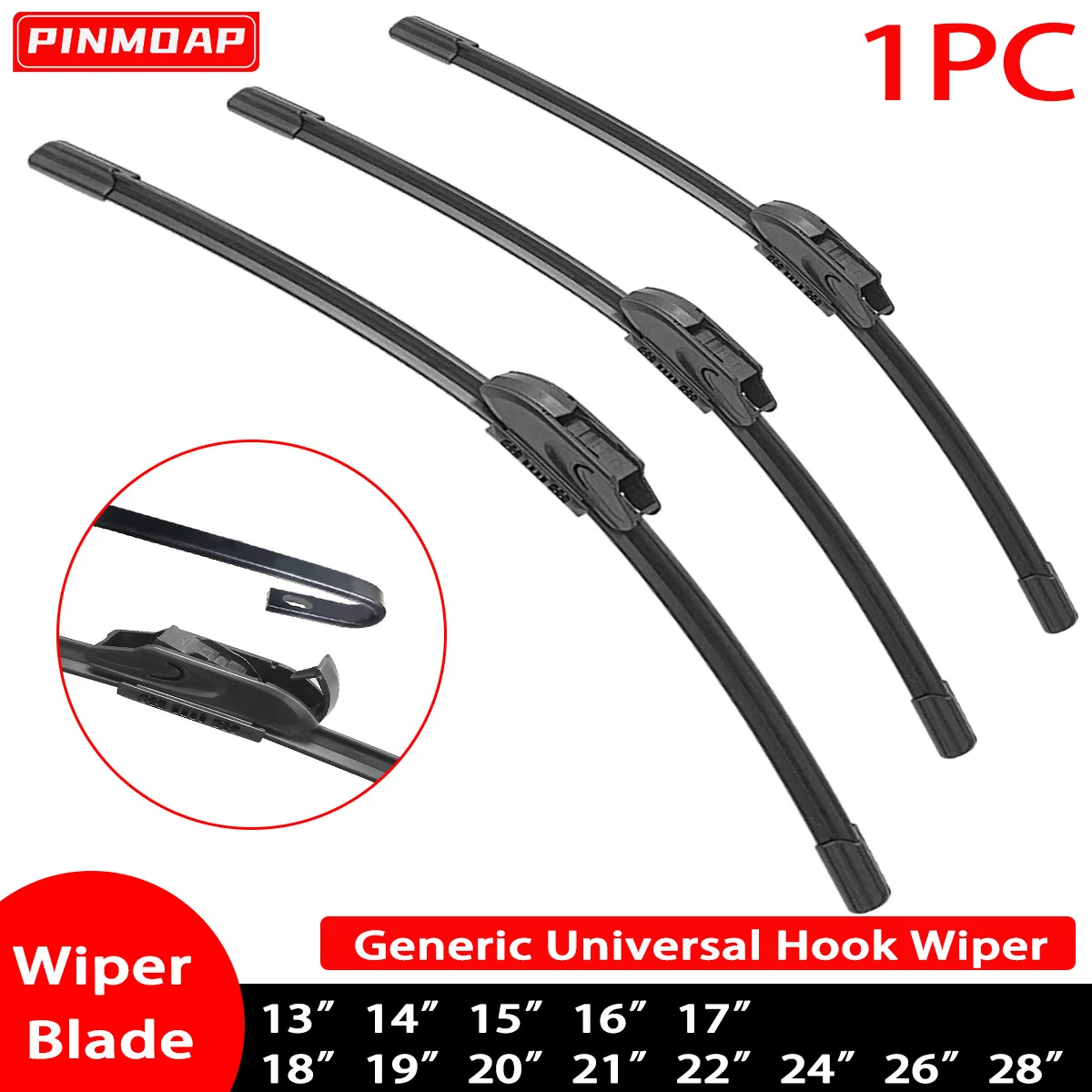 1 limpiaparabrisas Universal con gancho en forma de J/U, limpiaparabrisas sin marco, tira de goma Natural, limpiaparabrisas de 13 "14" 15 "16" 17 "18" 19 "20" 21 "22" 24 "26" 28"