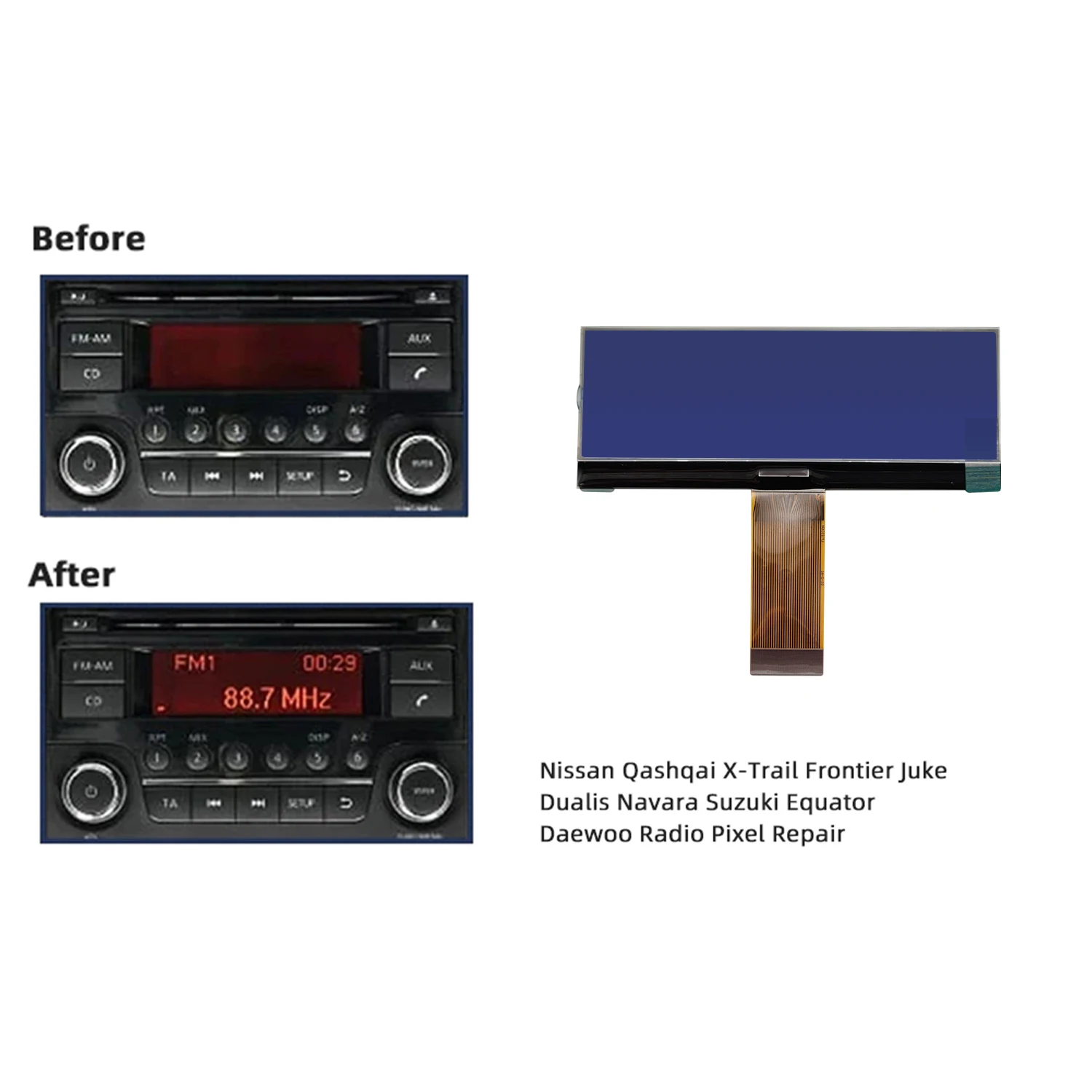 Pantalla LCD de radio para Nissan Qashqai y Juke – reparación píxeles - imagen 2
