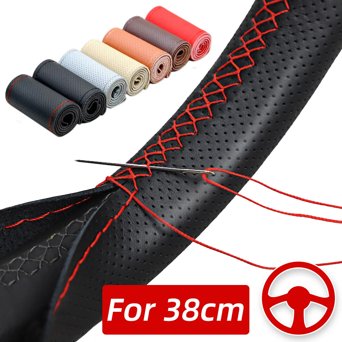 Funda de cuero para volante universal 38 cm antideslizante