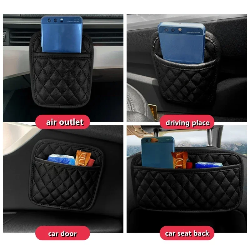 Organizadores adhesivos coche cuero PU universales bolsillos tarjetas - imagen 5