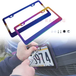 Portamatrículas universal de acero inoxidable efecto arcoíris para coche
