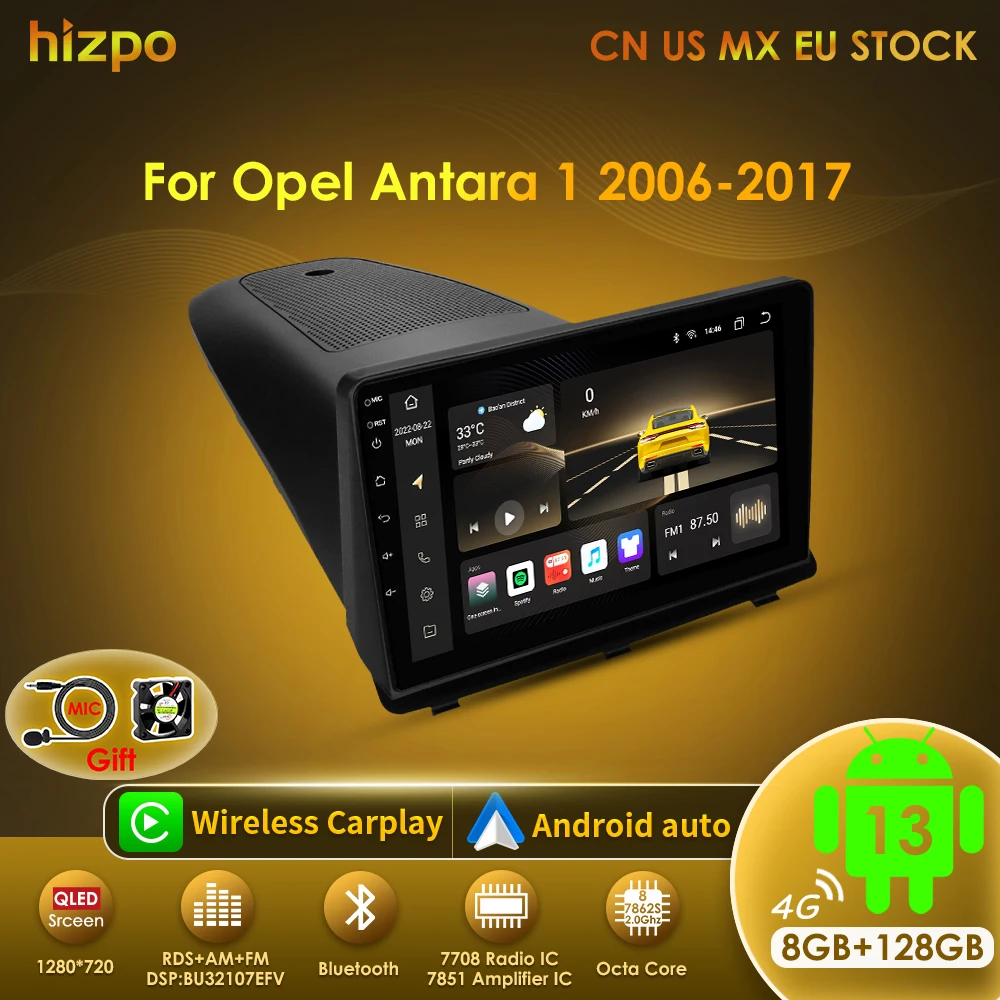 Hizpo radio 2 Din Android 13 con CarPlay para Opel Antara 2006-2017