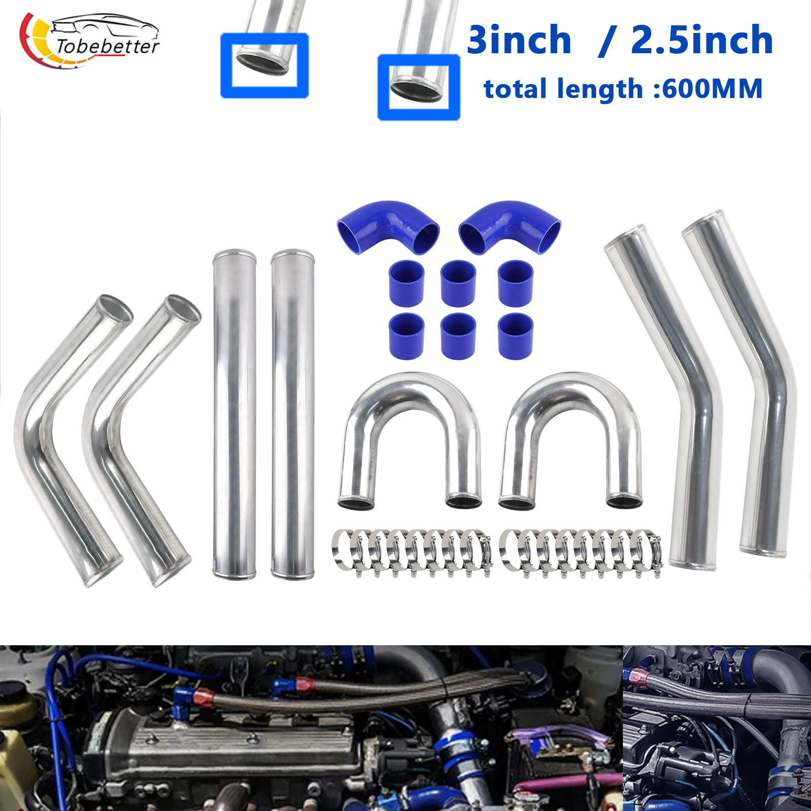 Kit tuberías intercooler aluminio universal 2,5-3 pulg rendimiento
