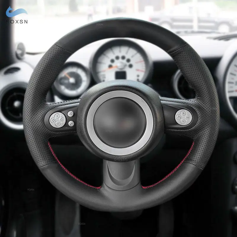 Cubierta volante trenzado cuero para Mini Cooper, Clubman de 3 radios