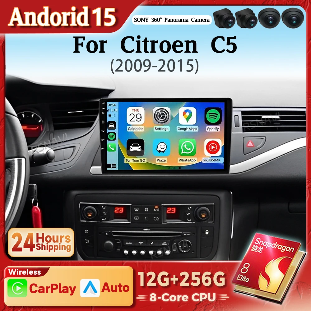 Android 15 Carplay para Citroen C5 2008 2009 2010 - 2017 Radio de coche Multimedia Autoradio navegación 2K QLED pantalla estéreo Qualcomm