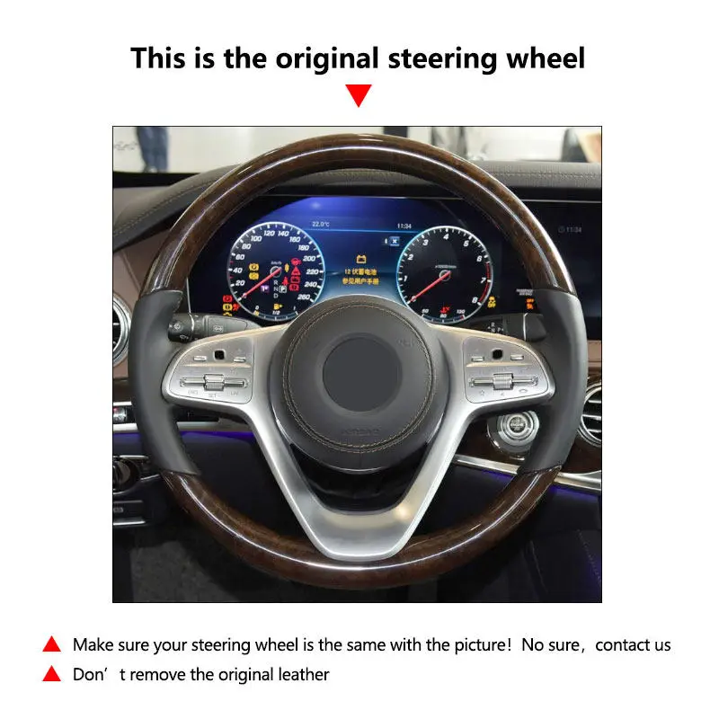 Funda para volante de ante negra cosida a mano Mercedes Clase S W222 - imagen 5