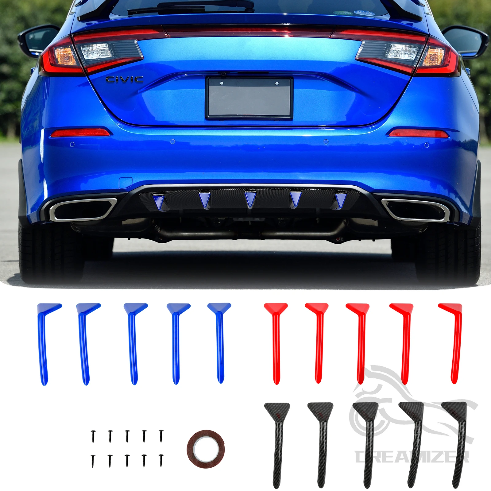 Aletas de tiburón difusoras traseras universales de carbono, negro, azul y rojo, 3 colores para Honda, Ford, Chevrolet Cruze