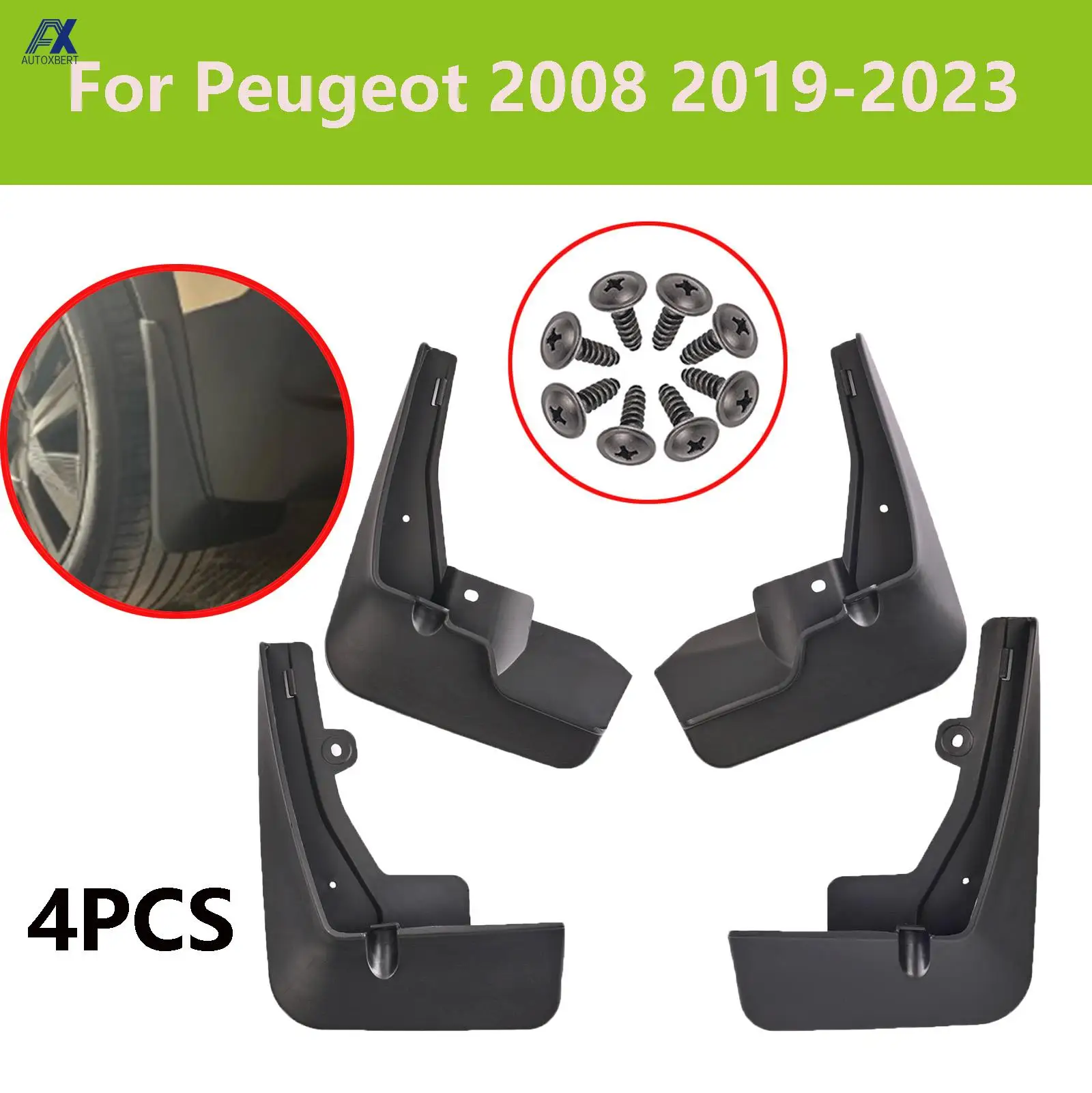 Guardabarros Peugeot 2008 2019-2023 – plástico negro delantero/trasero