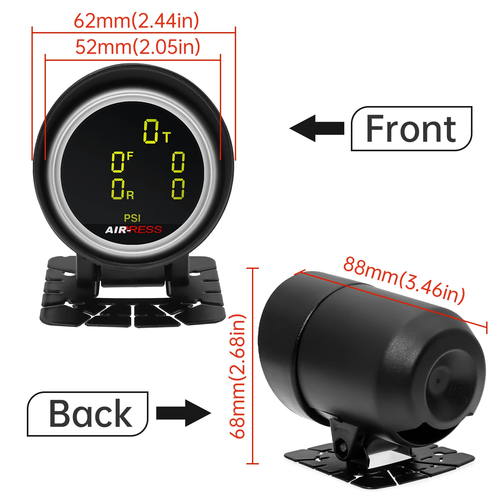 Medidor de presión aire suspensión neumática 52 mm con LED - imagen 4
