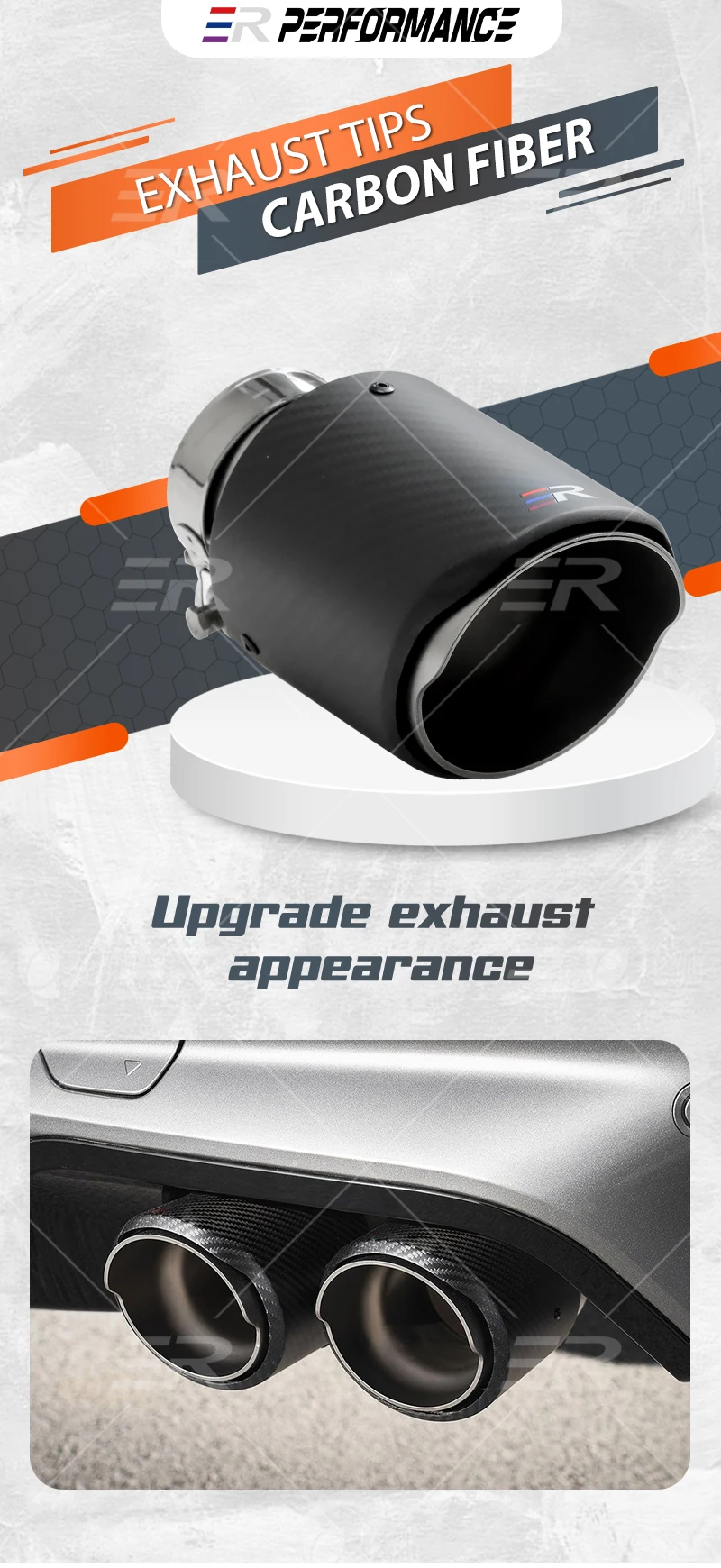 Punta de escape universal de acero inoxidable con acabado de fibra de carbono mate