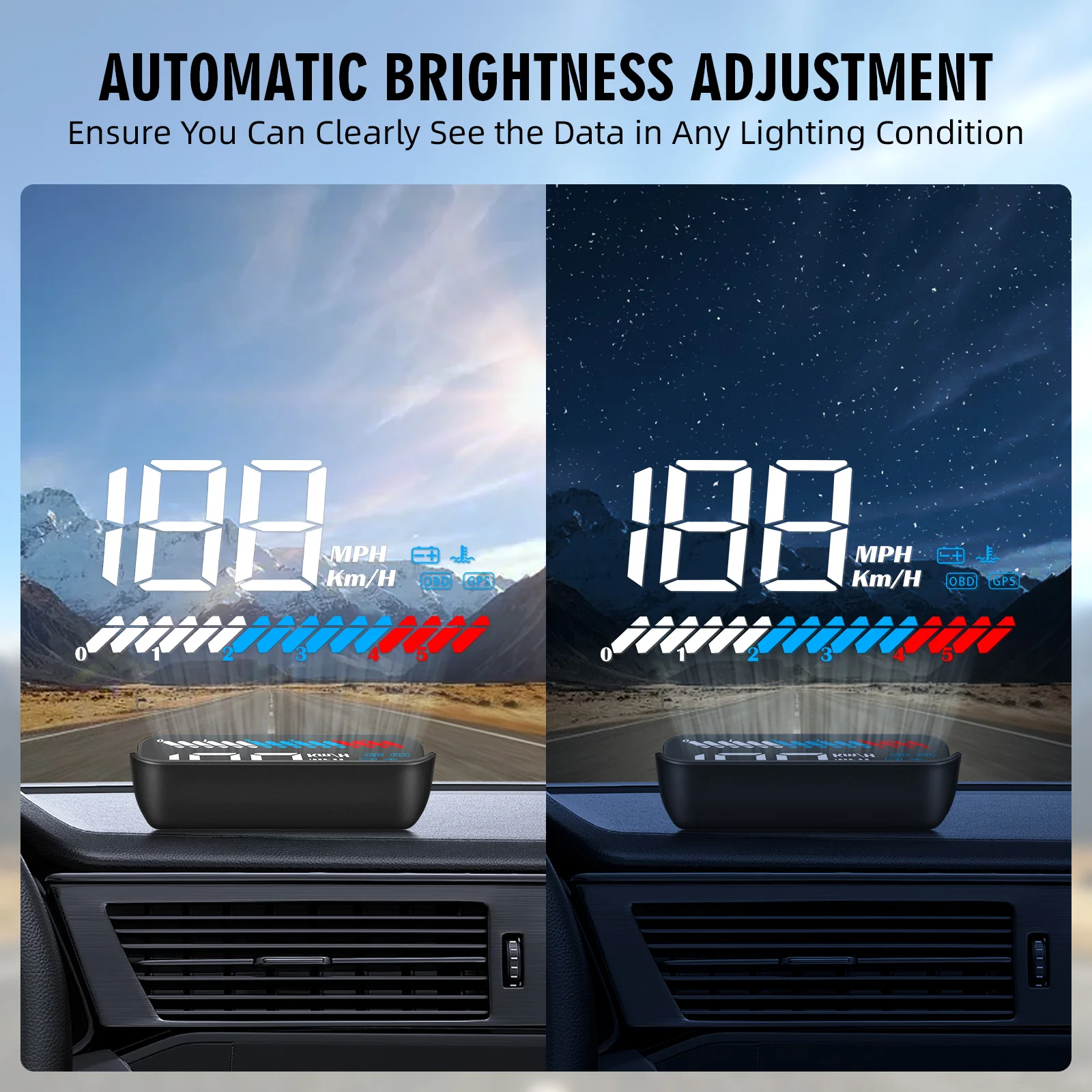 HUD OBD2 GPS para parabrisas – Velocímetro digital RPM voltímetro coche universal - imagen 5