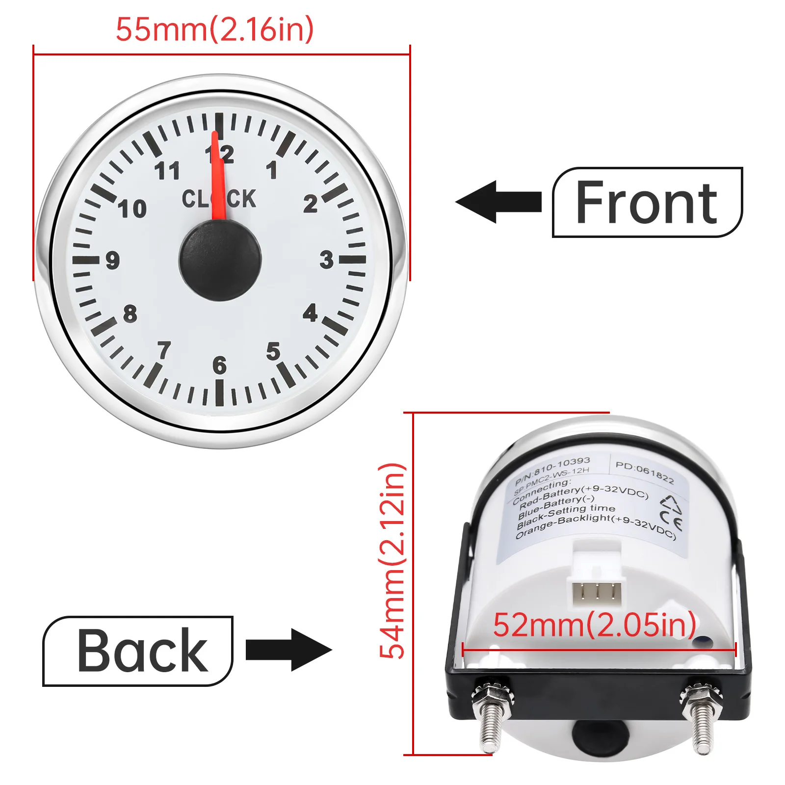 Reloj tipo puntero para coche y barco con retroiluminación roja - imagen 2