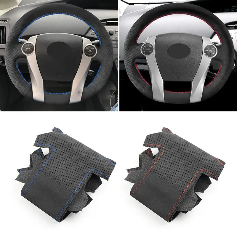 Funda para volante de cuero ante trenzado cosido a mano Toyota Prius