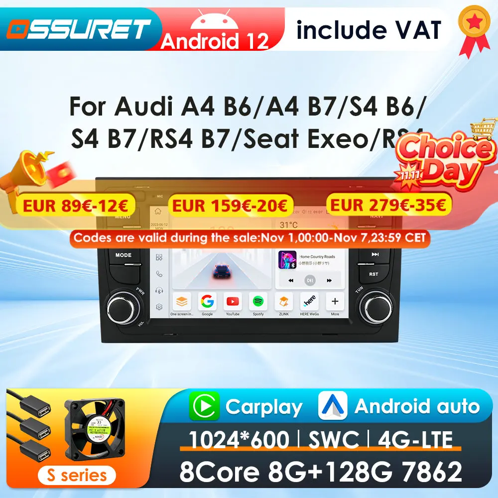Radio 2DIN Android con CarPlay y GPS para Audi A4 B6/S4 y Exeo