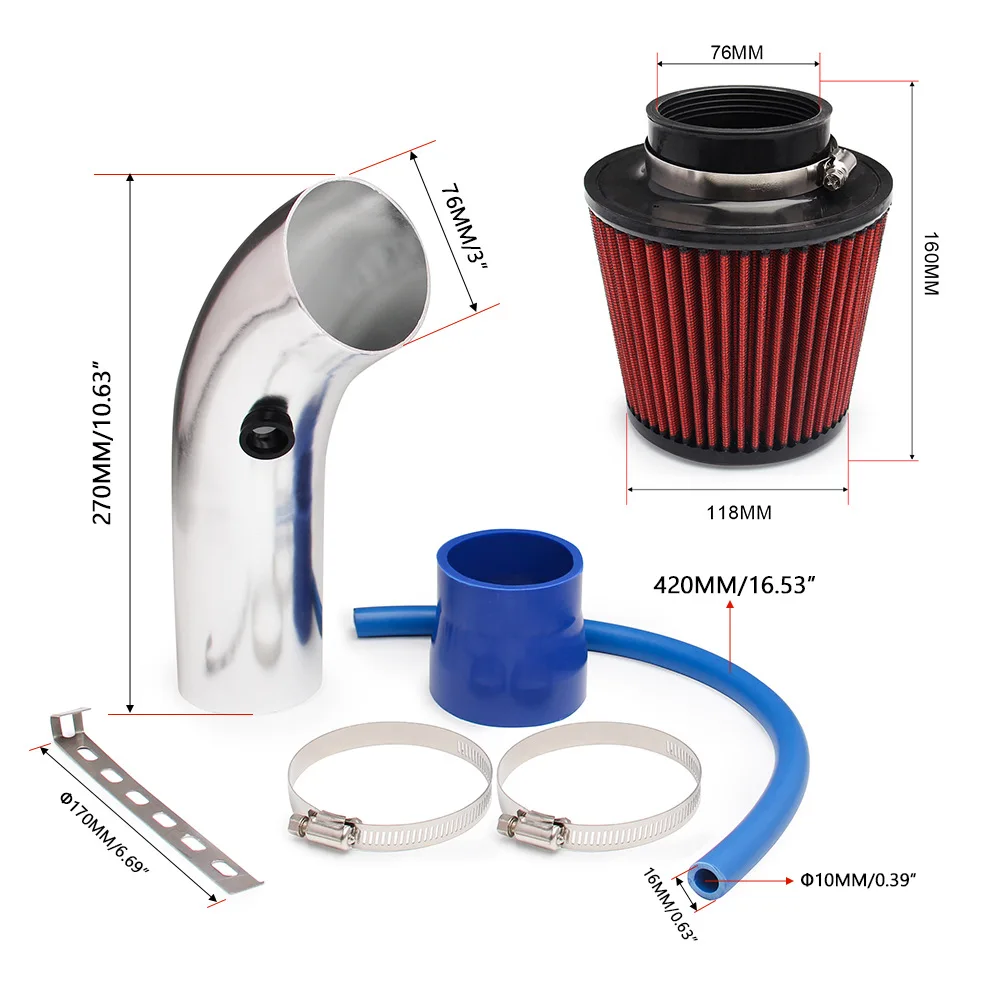Kit de admisión de aire frío 76 mm con filtro para turbocompresor - imagen 2