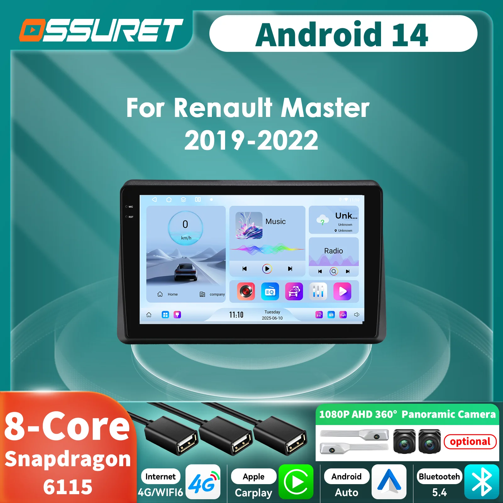 Renault Master Radio Android 14 para 2019-2022 con CarPlay y GPS