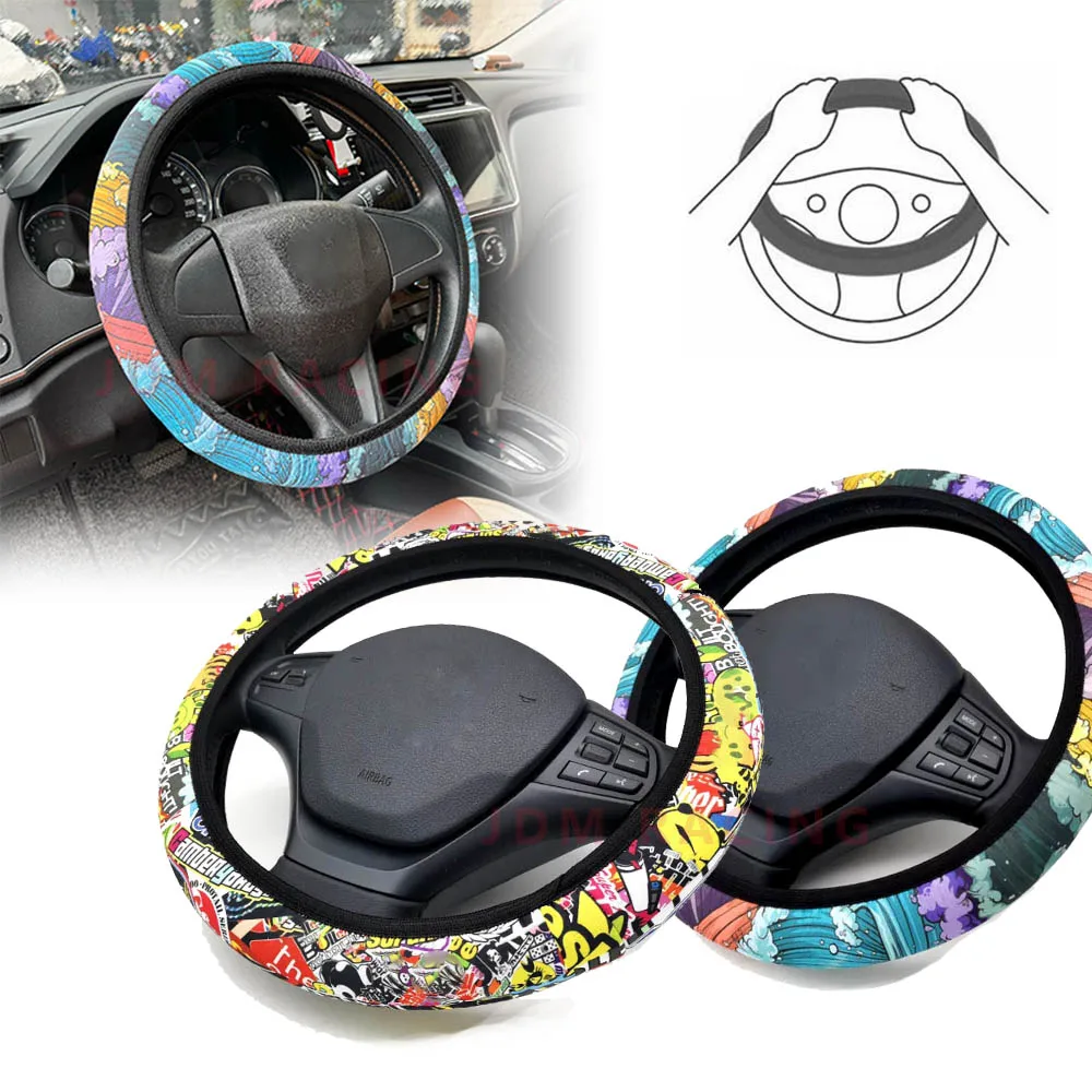 Funda de volante JDM estilo japonés neopreno antideslizante 15"