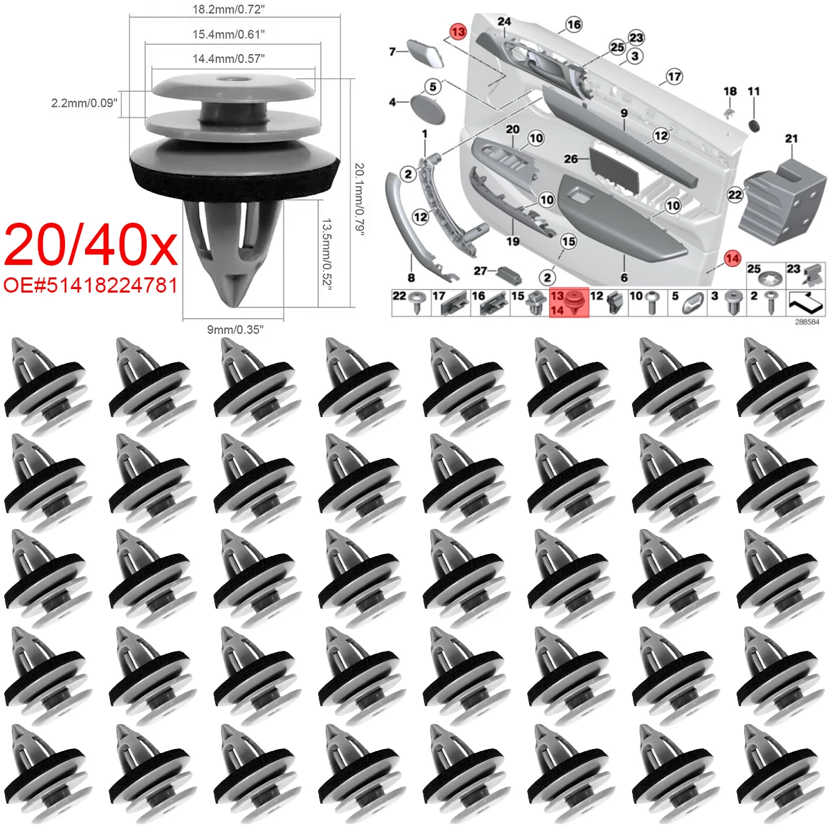 Clips de fijación panel de puerta BMW 51418224781 – E36/E46/E90