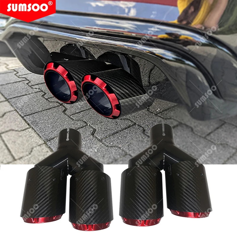 Tubo escape doble salida fibra carbono tuning – terminal deportivo rojo