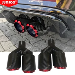 Tubo escape doble salida fibra carbono tuning – terminal deportivo rojo