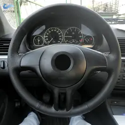 Protector para volante de coche para BMW Serie 3 5 E46 E39 X5 E53 Z3 E36 trenza de cuero de microfibra perforada con Kits de agujas y hilos