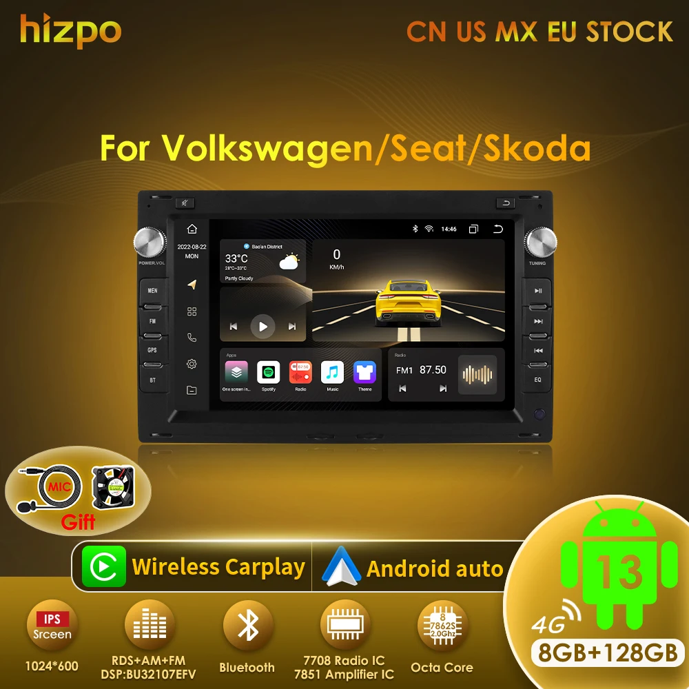 Hizpo 7 "reproductor Multimedia de Radio para coche GPS Adnroid para VW PASSAT B5 MK4 MK5 SHARAN Jetta Bora Polo TRANSPORT T5 CITI CHICO Carplay
