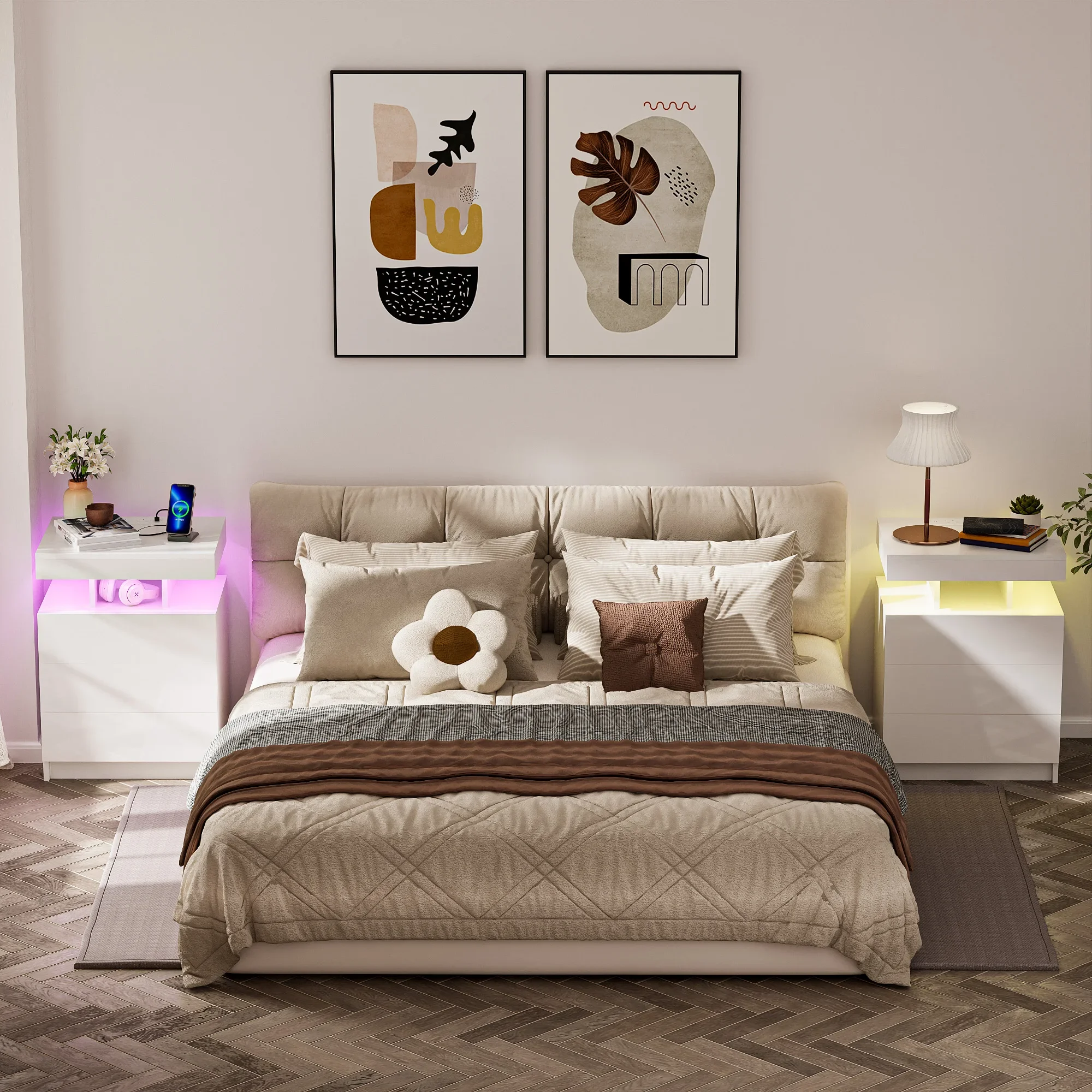Mesita noche madera con USB y Bluetooth – 3 cajones para dormitorio - imagen 3