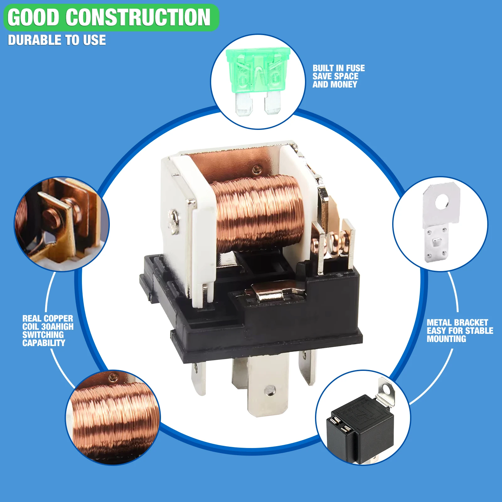 1 Uds. Relé de fusible de arnés 30A con entrelazado, enchufe pesado automotriz para coche, camión, furgoneta, motocicleta, barco, juego de 5 pines, 12V CC - imagen 5