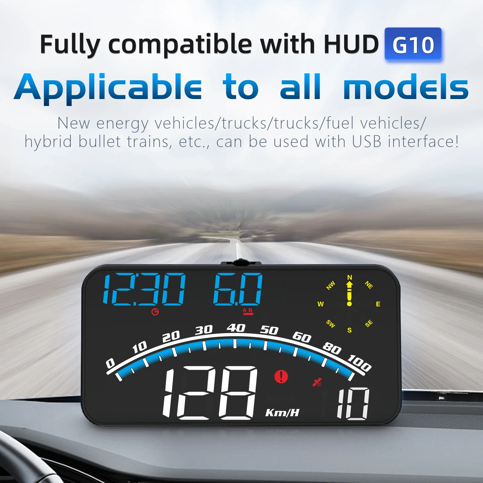 Velocímetro GPS G10 con pantalla HUD para coche y alarma de velocidad