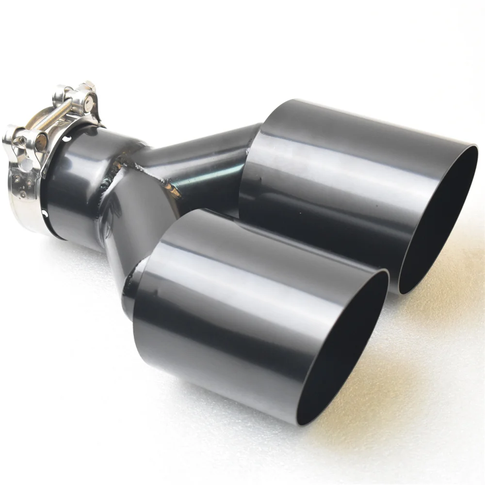 Silenciador de escape inoxidable negro tubo doble para coche