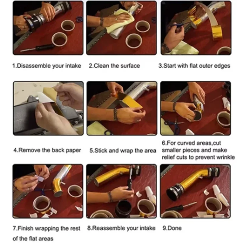 5m 10m oro plata coche motocicleta escape envoltura tubo encabezado aislamiento térmico rollo cinta Turbo escape térmico envoltura cinta - imagen 2