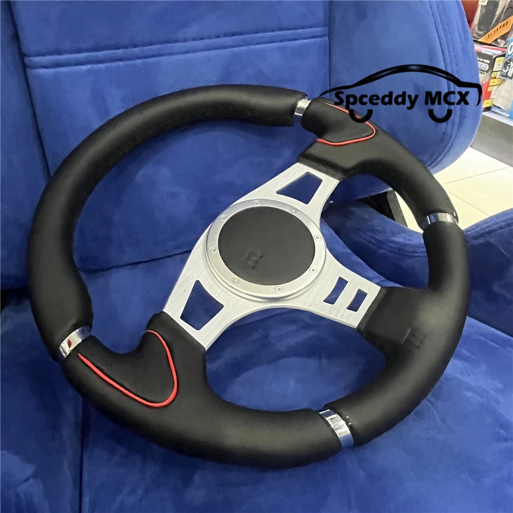 Volante de carreras de cuero con soporte plateado clásico - imagen 5