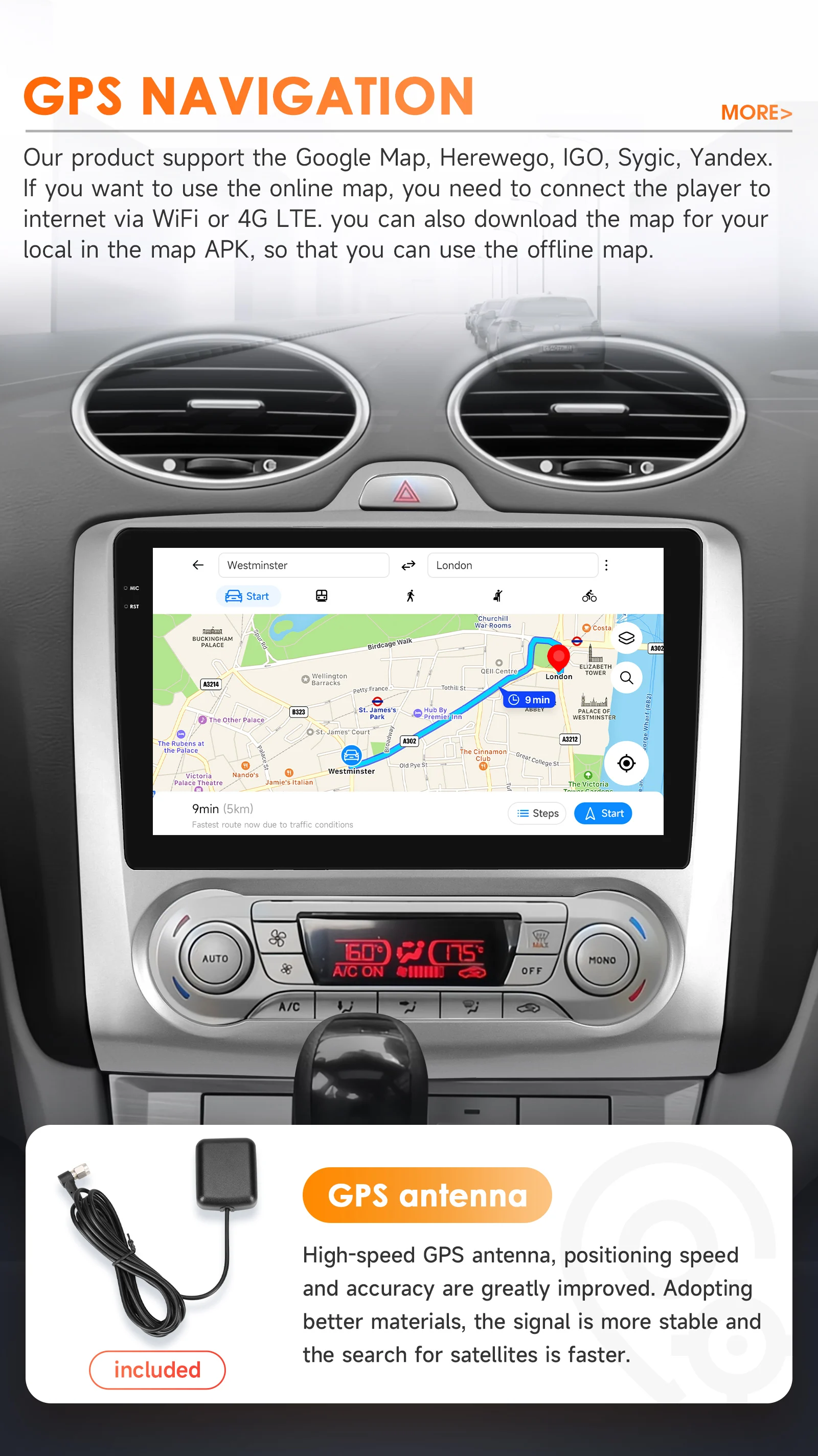 Hizpo Radio 2DIN Android 14 con CarPlay – Ford Focus 2004-2011 - imagen 4