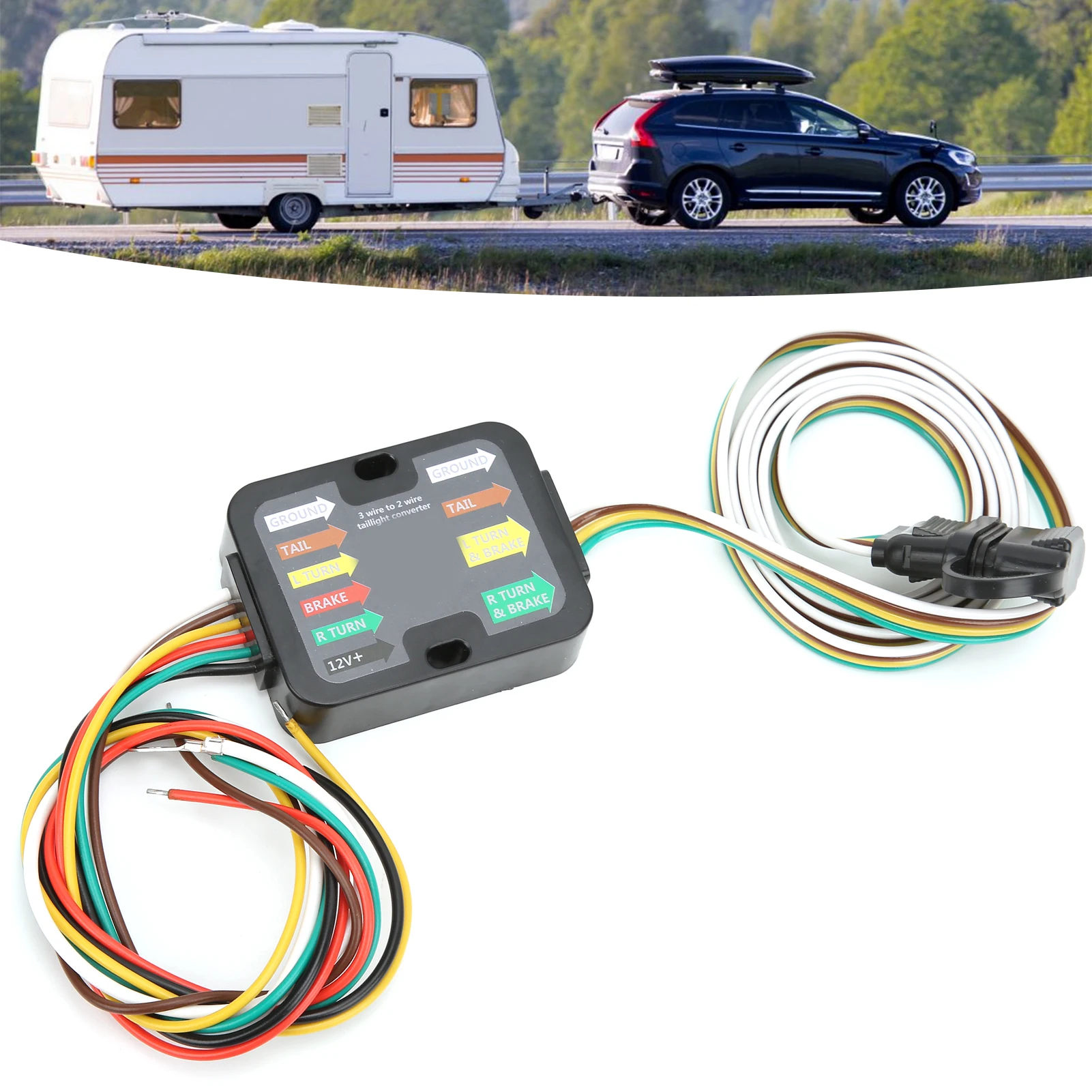 Convertidor de luces traseras para remolque de 3 a 2 cables