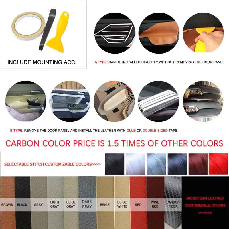 4 Uds. De cuero de microfibra negro para Honda CRV 2007 2008 2009 2010 2011, cubierta de Panel de reposabrazos de puerta Interior de coche, accesorios embellecedores - imagen 5