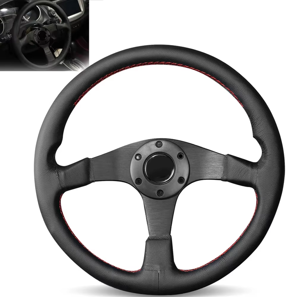 Volante deportivo clásico de cuero negro universal para VW y Toyota