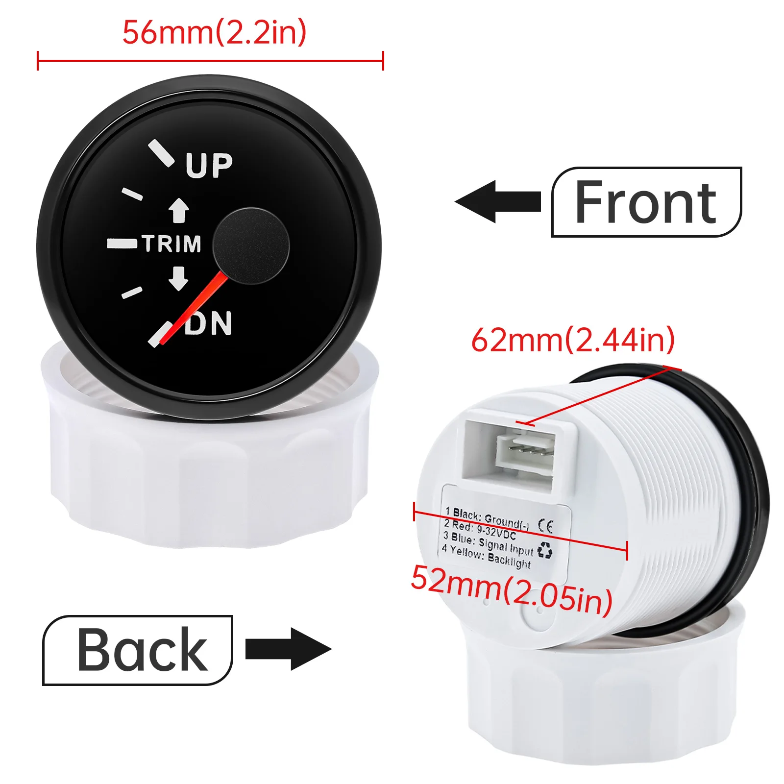 Medidor de ajuste de motor fueraborda interior de barco, indicador de nivel de ajuste eléctrico Up-DN con retroiluminación roja, medidor de ajuste de acero inoxidable de 12V y 24V - imagen 4