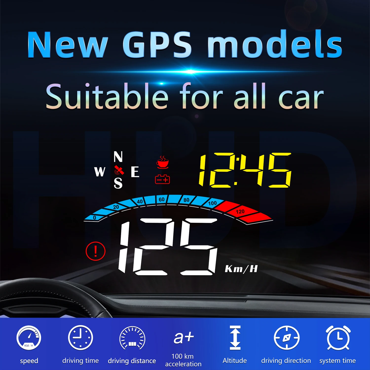 Head-Up Display para parabrisas con GPS y velocímetro