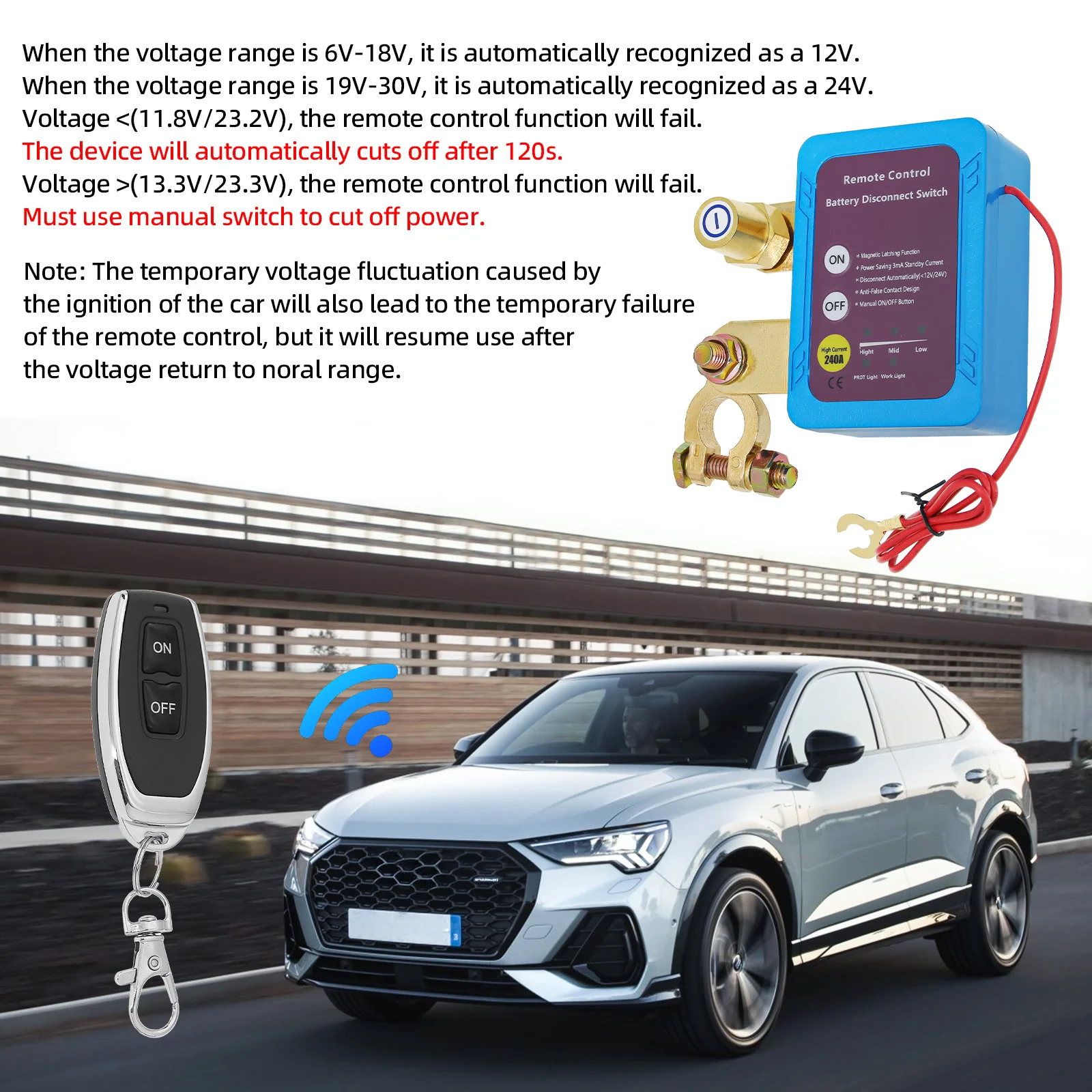 90%12V 240A interruptor de desconexión remota de batería interruptor de apagado automático coche camión barco Control remoto interruptor de apagado de voltaje inteligente - imagen 3