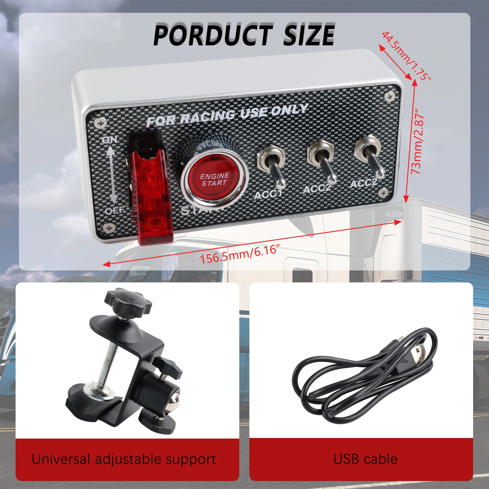 Panel Interruptores Simracing 12V USB Botones LED Estilo Carbono - imagen 3