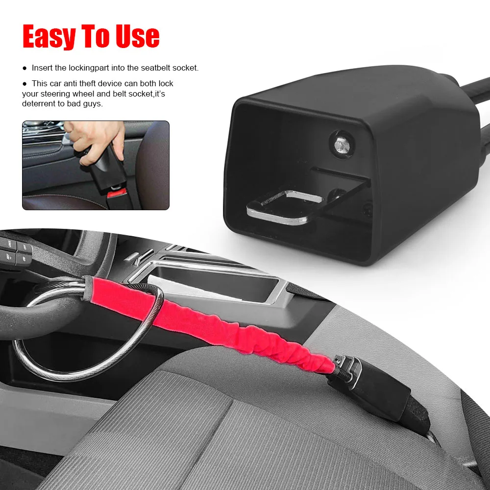 Antirrobo de volante universal con cable de acero para coche - imagen 2
