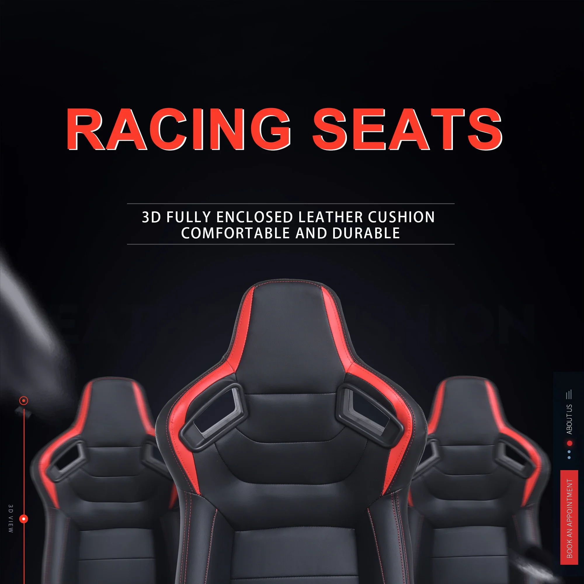 Vista frontal del asiento de carreras bucket universal