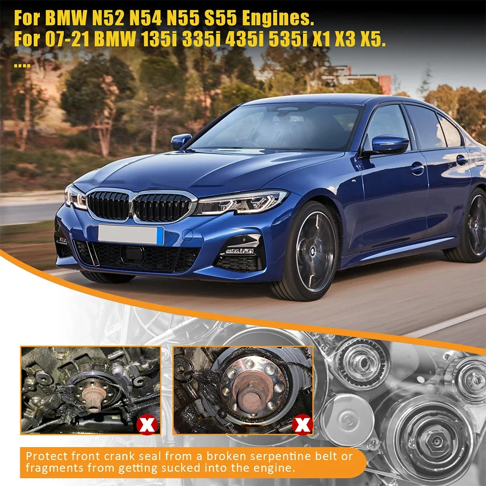 Protector correa serpentina con sello cigüeñal motor BMW N52 N54 - imagen 4