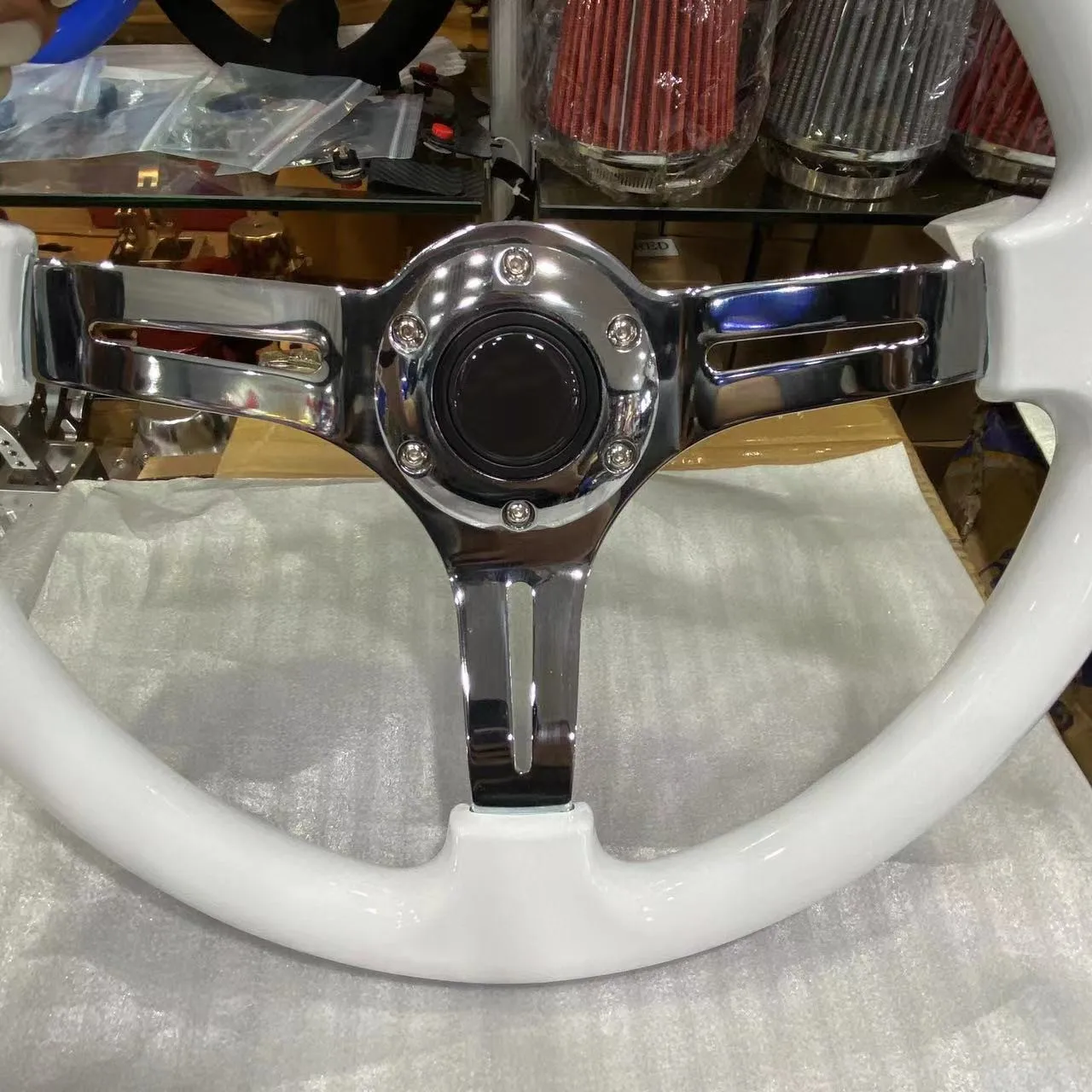Volante universal deportivo de madera clásica blanco - imagen 5