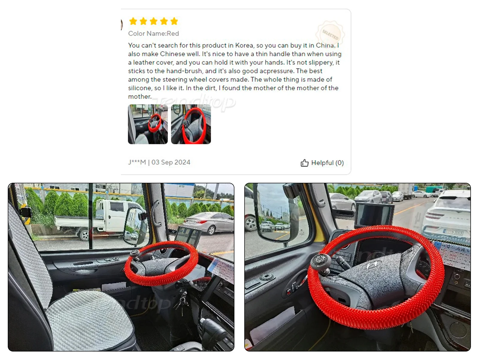 Guante de silicona rojo instalado en volante